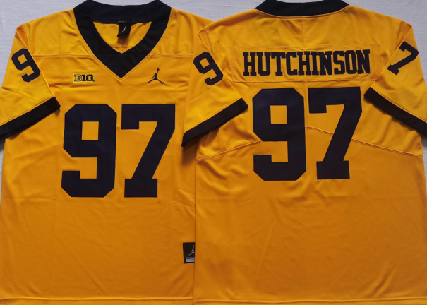 Men's Michigan Wolverines Aiden Hutchinson #97 Yellow Alumni Jersey